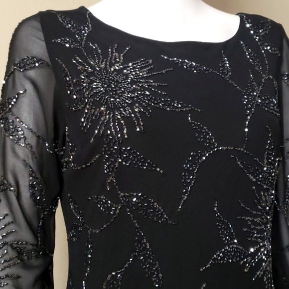 NWT J Kara Beautiful Embroidered Chiffon With Beads Evening,Party Long Dress 8P - Picture 7 of 17